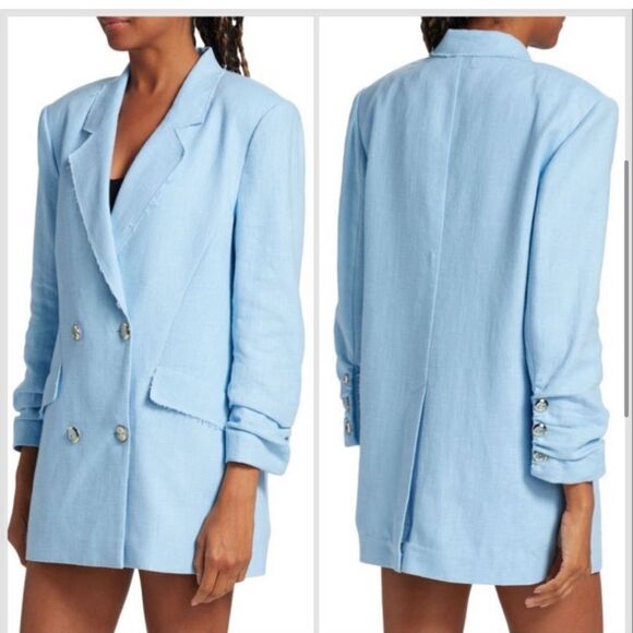 Ramy Brook Gianni Double Breasted Blazer Jacket in Blue Size 12 NWT - Picture 4 of 15